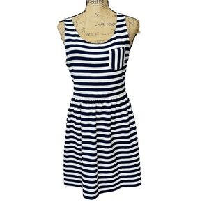 Maison Jules Textured Keyhole Back Striped Fit and Flare Dress